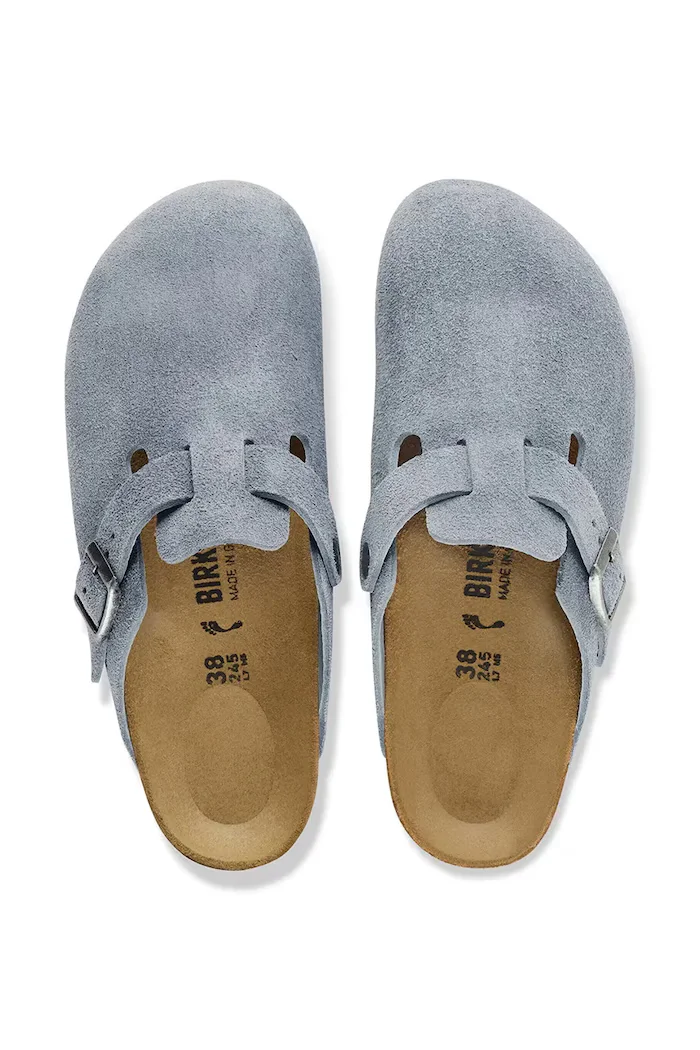 Birkenstock чехли сабо от велур Boston Suede Leather сини 1032771