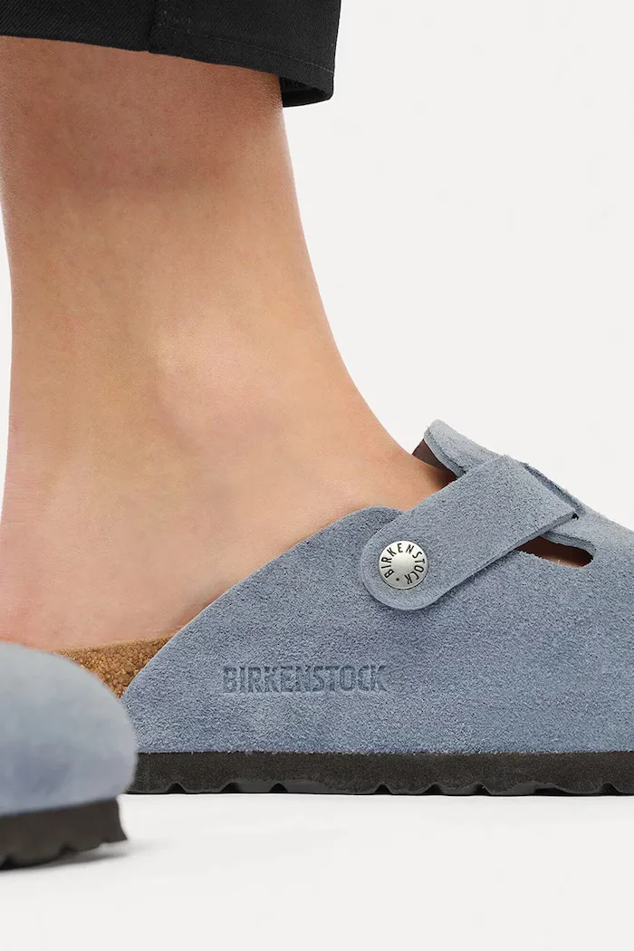 Birkenstock чехли сабо от велур Boston Suede Leather сини 1032771