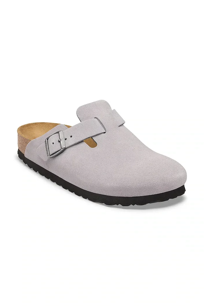 Birkenstock чехли сабо от велур Boston Suede Leather виолетови 1032695