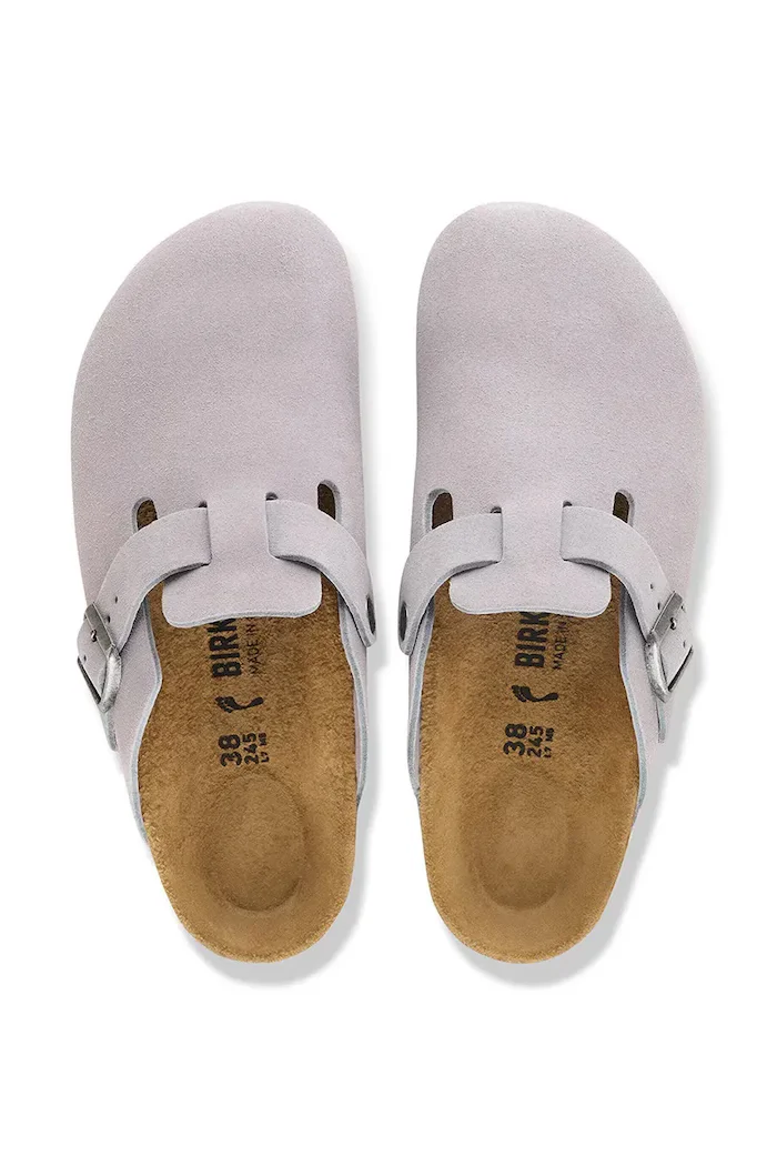 Birkenstock чехли сабо от велур Boston Suede Leather виолетови 1032695