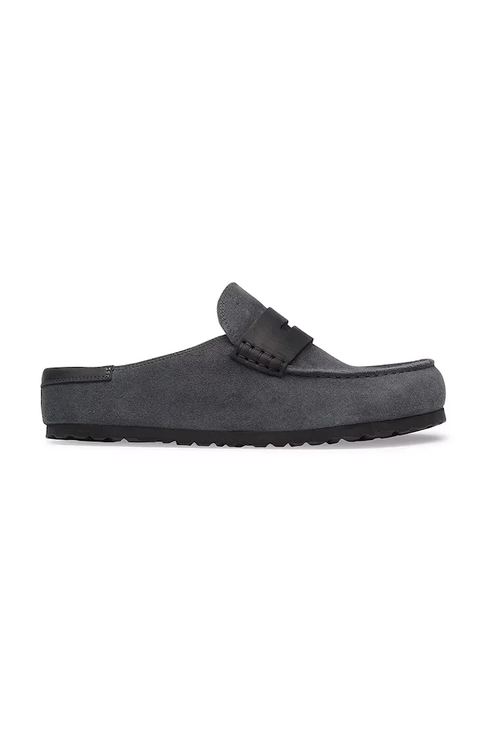 Birkenstock чехли сабо от велур Naples Wrapped double stitch Mixed Leather сиви 1032417