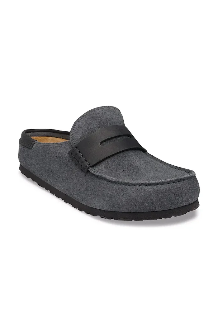 Birkenstock чехли сабо от велур Naples Wrapped double stitch Mixed Leather сиви 1032417