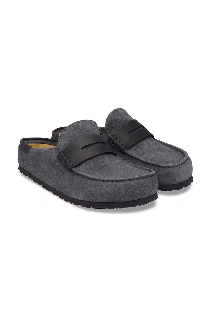 Birkenstock чехли сабо от велур Naples Wrapped double stitch Mixed Leather сиви 1032417