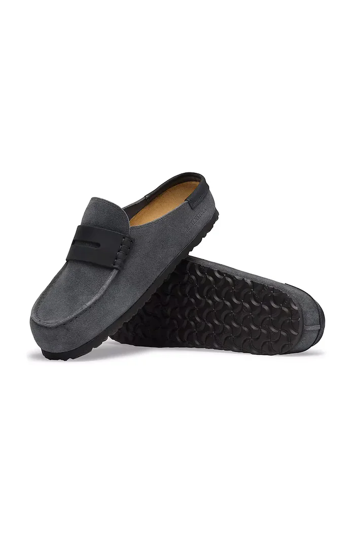 Birkenstock чехли сабо от велур Naples Wrapped double stitch Mixed Leather сиви 1032417