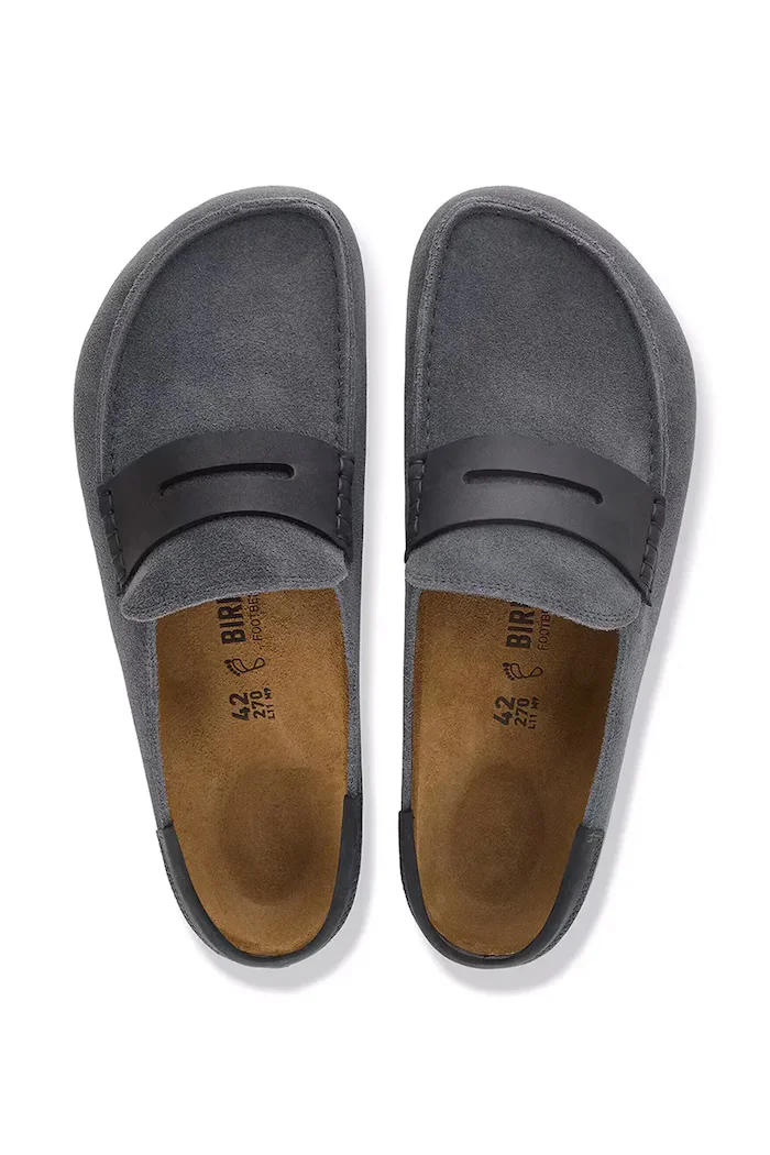 Birkenstock чехли сабо от велур Naples Wrapped double stitch Mixed Leather сиви 1032417