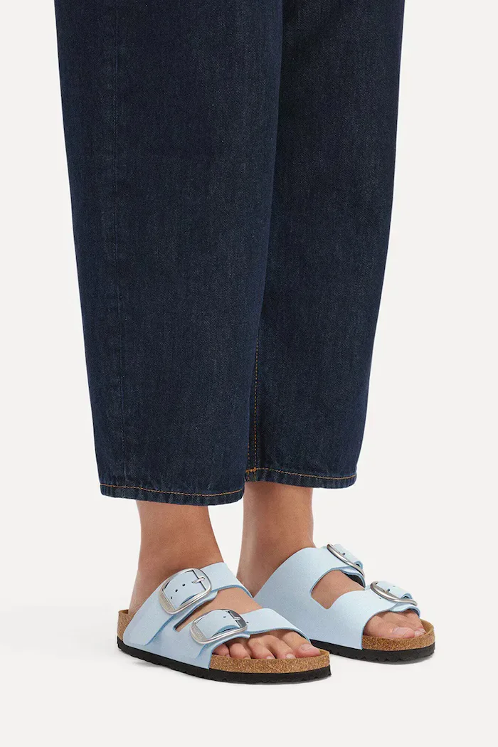 Birkenstock дамски чехли от набук Arizona Big Buckle сини 1031833