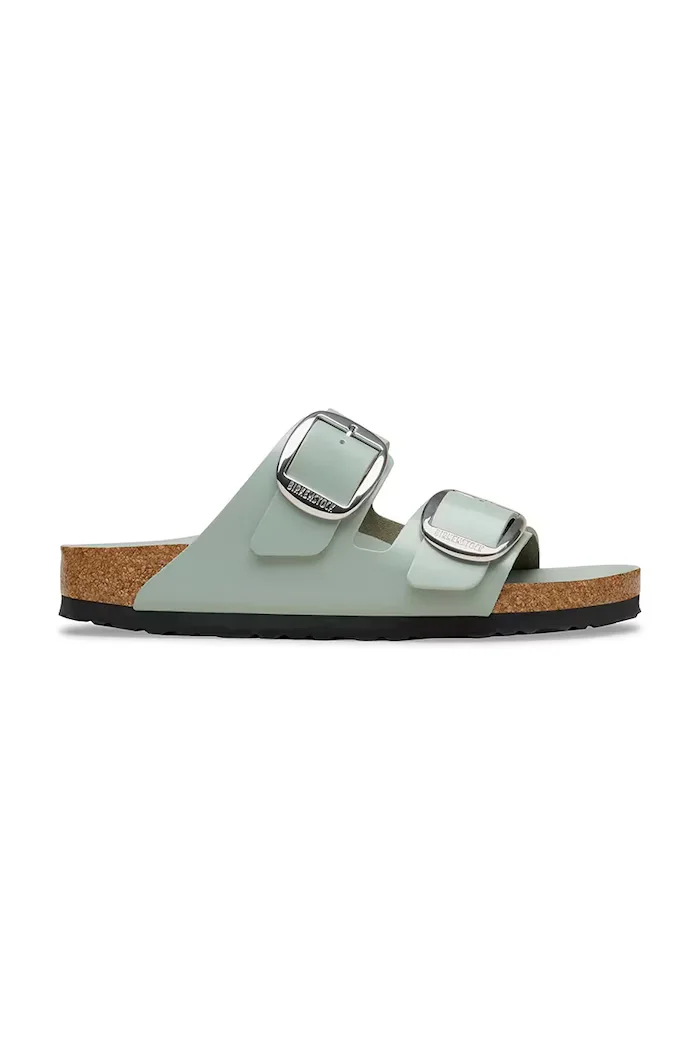 Birkenstock дамски кожени чехли с равна подметка Arizona Big Buckle зелени 1031871