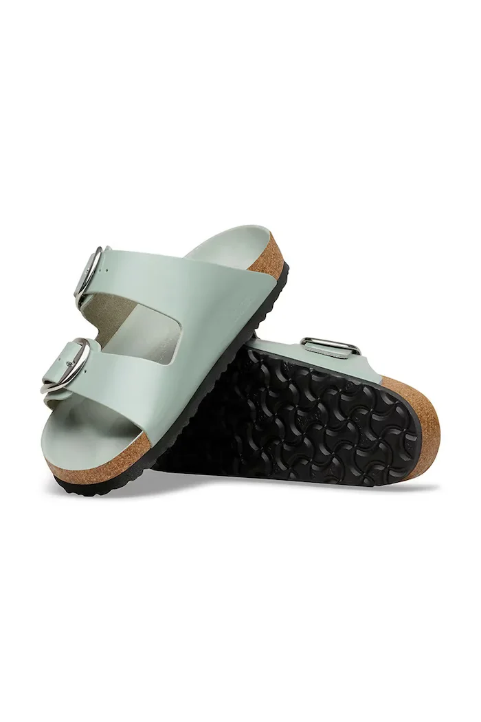 Birkenstock дамски кожени чехли с равна подметка Arizona Big Buckle зелени 1031871