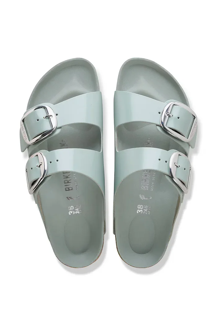 Birkenstock дамски кожени чехли с равна подметка Arizona Big Buckle зелени 1031871