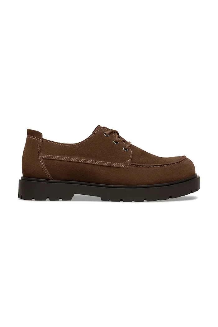 Birkenstock половинки обувки мъжки от велур Highwood Moc Lace Low кафяви 1031885