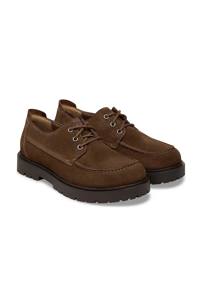 Birkenstock половинки обувки мъжки от велур Highwood Moc Lace Low кафяви 1031885