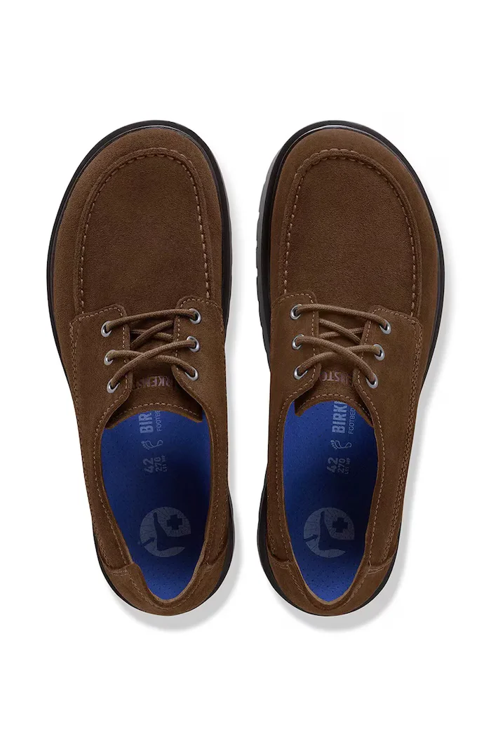 Birkenstock половинки обувки мъжки от велур Highwood Moc Lace Low кафяви 1031885