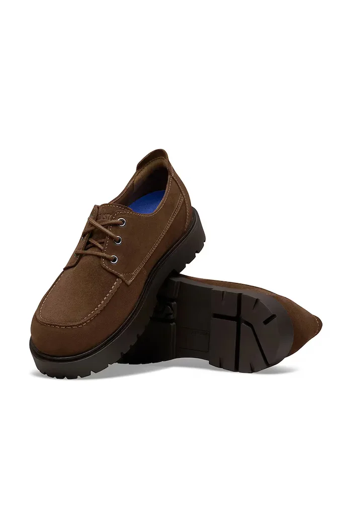 Birkenstock половинки обувки мъжки от велур Highwood Moc Lace Low кафяви 1031885