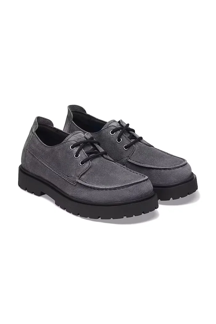 Birkenstock половинки обувки от велур Highwood Moc Lace Suede Leather сиви 1032701