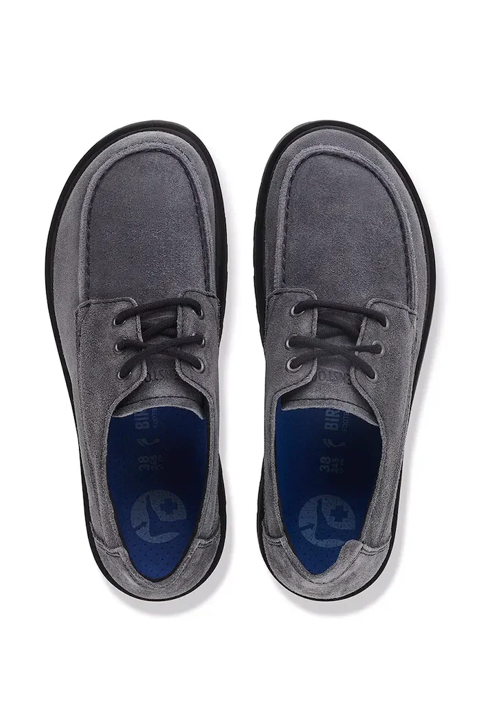 Birkenstock половинки обувки от велур Highwood Moc Lace Suede Leather сиви 1032701