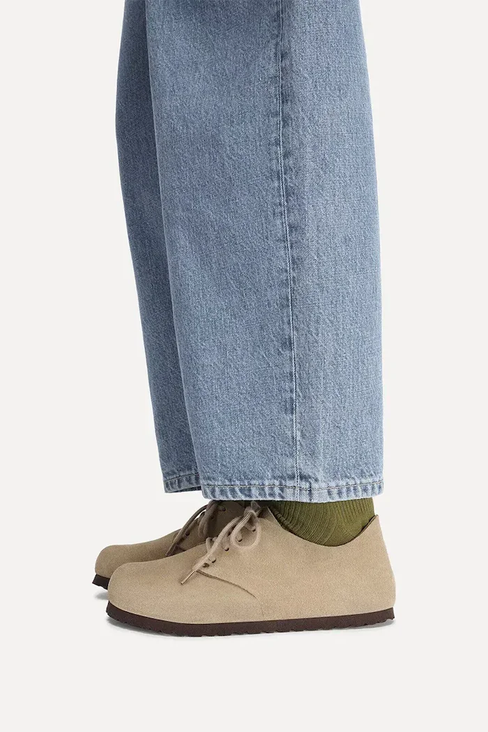 Birkenstock половинки обувки от велур Maine бежови с равна подметка 1031698