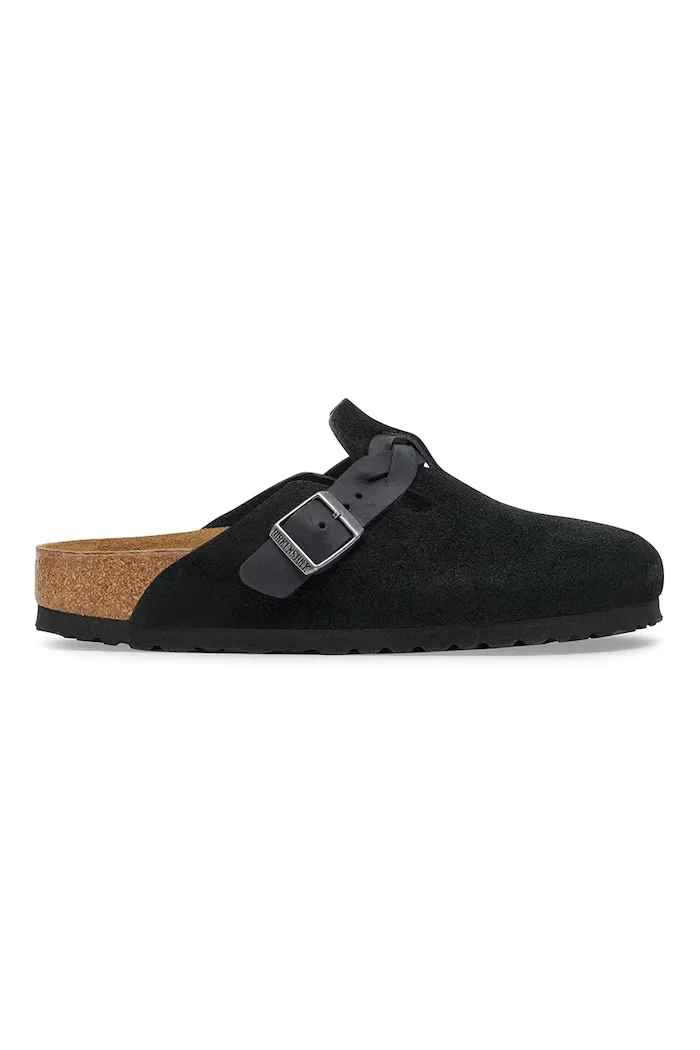 Birkenstock Велурени чехли Boston Braided в черно 1030497
