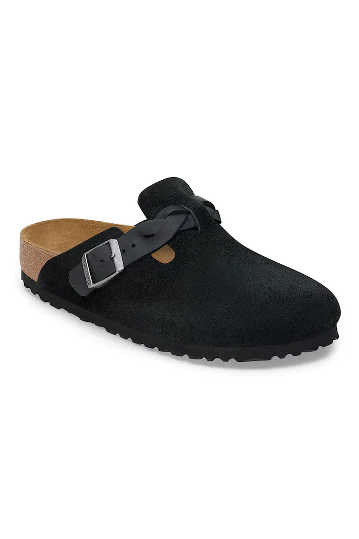 Birkenstock Велурени чехли Boston Braided в черно 1030497