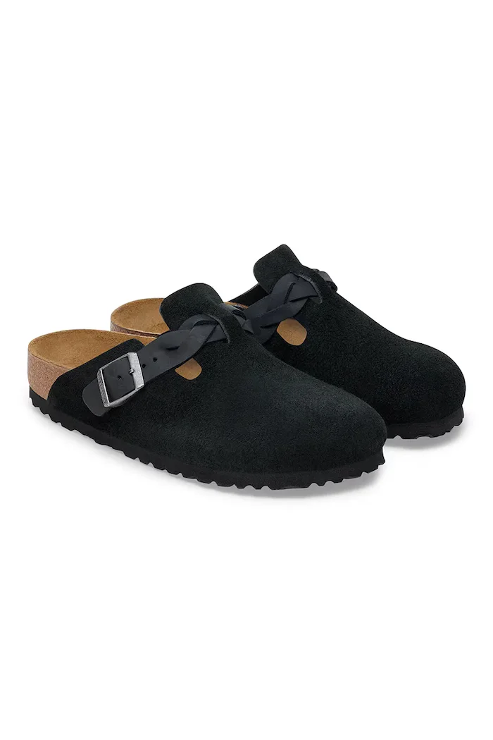 Birkenstock Велурени чехли Boston Braided в черно 1030497