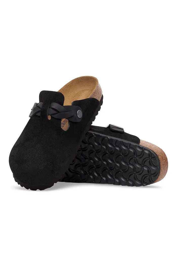 Birkenstock Велурени чехли Boston Braided в черно 1030497