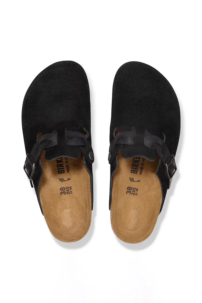 Birkenstock Велурени чехли Boston Braided в черно 1030497