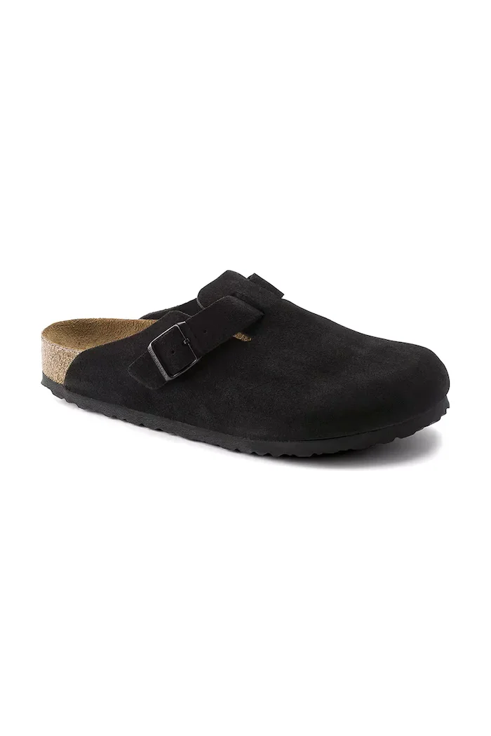 Birkenstock Велурени чехли Boston в черно