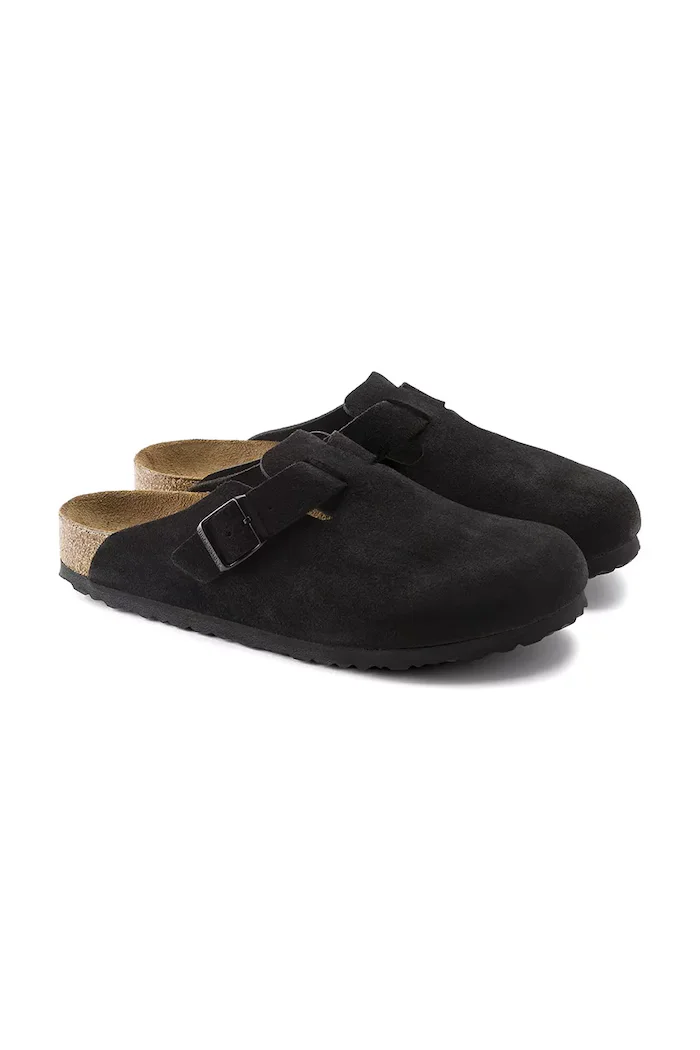 Birkenstock Велурени чехли Boston в черно