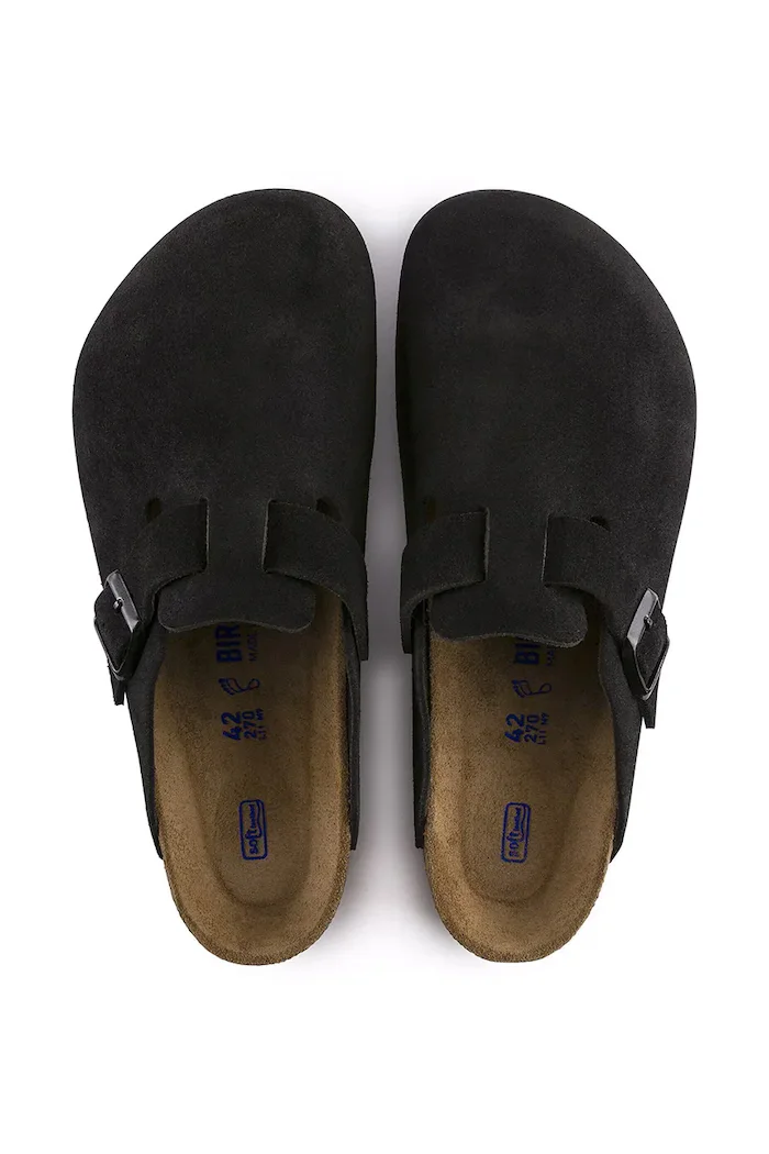 Birkenstock Велурени чехли Boston в черно
