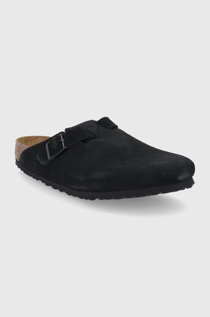 Birkenstock Велурени чехли Boston в черно