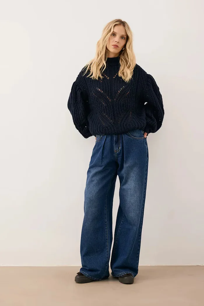 BIZUU дънки wide leg дамски LEYLA тъмносини GRANATOWY