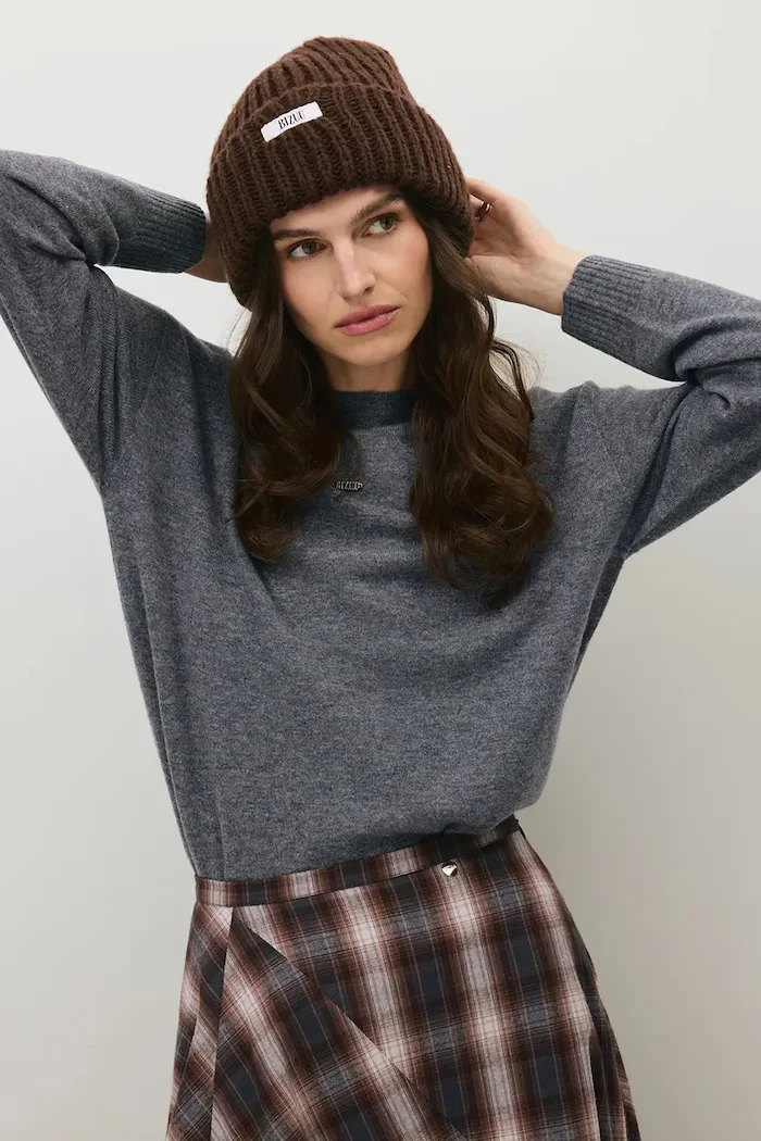 BIZUU шапка beanie дамска от вълнена материя BALBI кафява BALBI BRĄZOWY