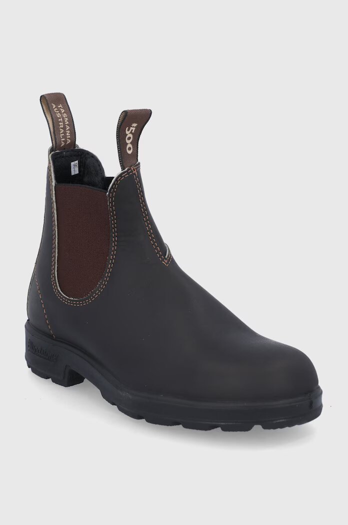 BLUNDSTONE Кожени боти челси 500 дамски в кафяво с равна подметка 500