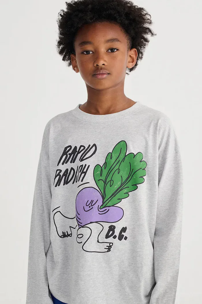 Bobo Choses Детска блуза с дълги ръкави Rapid Radish в сиво с принт B126AC001