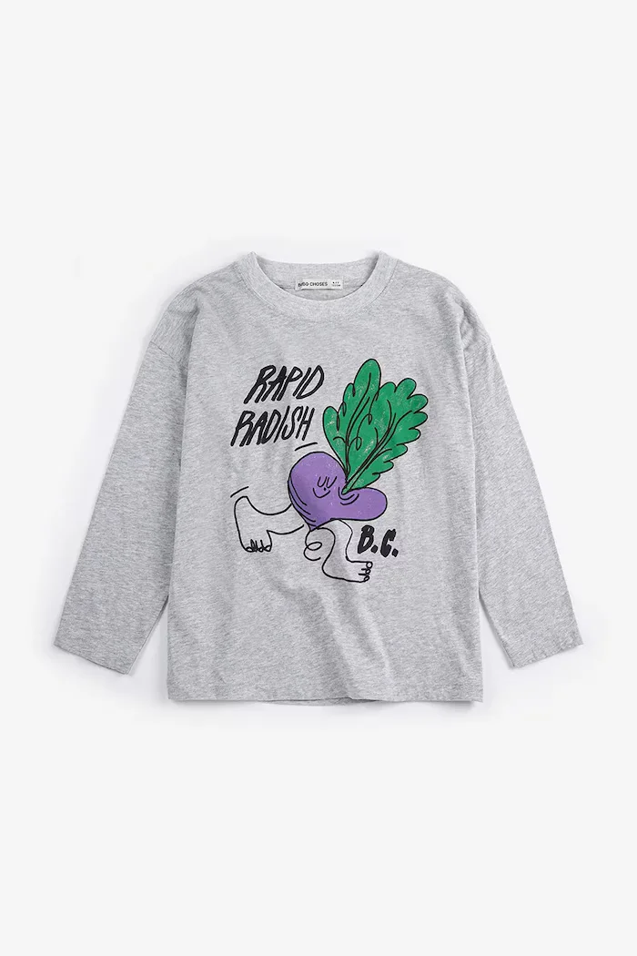 Bobo Choses Детска блуза с дълги ръкави Rapid Radish в сиво с принт B126AC001