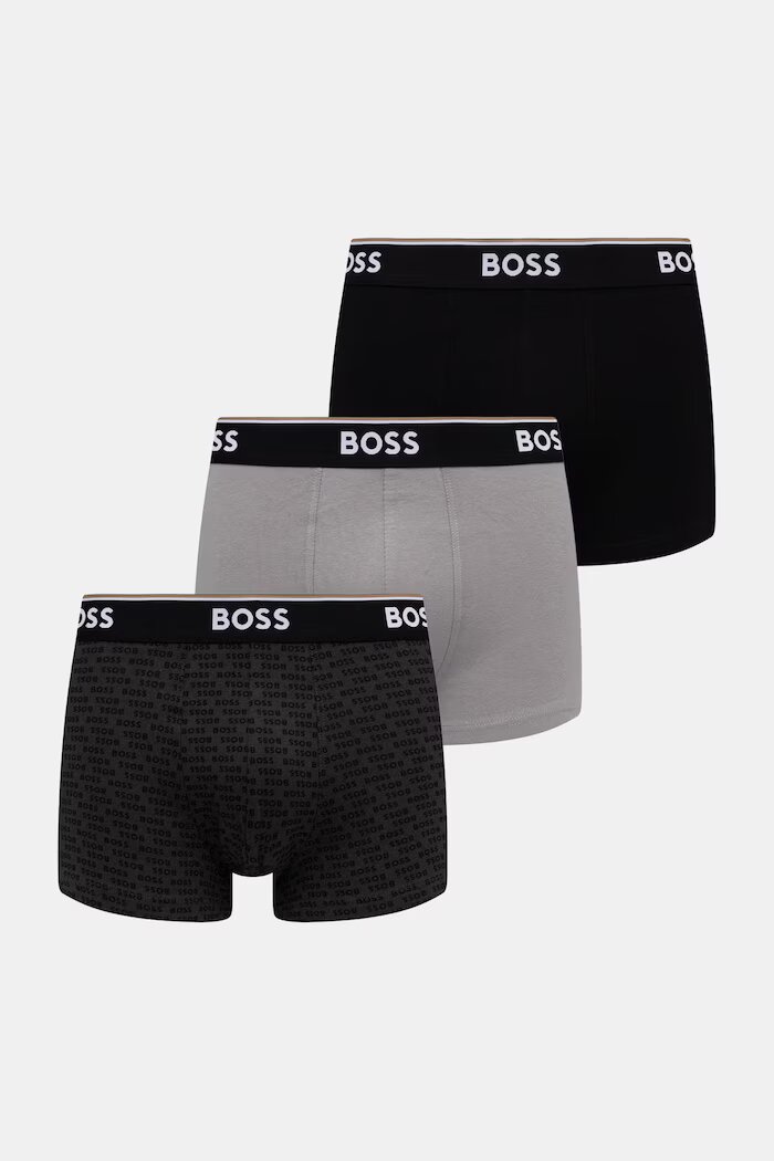 BOSS боксерки мъжки от памук с еластан Trunk 3P Power Desig 3 броя сиви 50554443