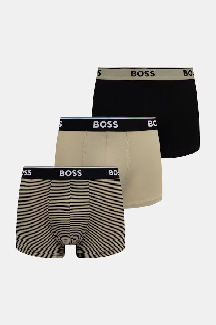BOSS боксерки мъжки от памук с еластан Trunk 3P Power Desig 3 броя зелени 50554443