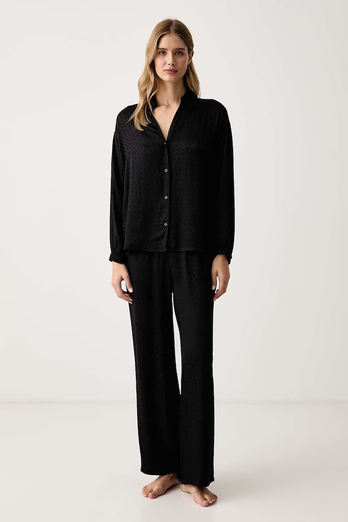 BOSS долнище на пижама дамско от вискоза B Monogram_Pants TW черно 50570988