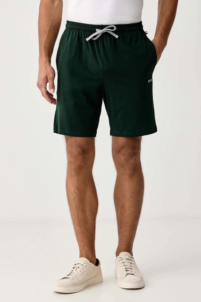 BOSS домашен къс панталон мъжки от памук с еластан Mix&Match Short CW зелен със стандартна талия 50515314