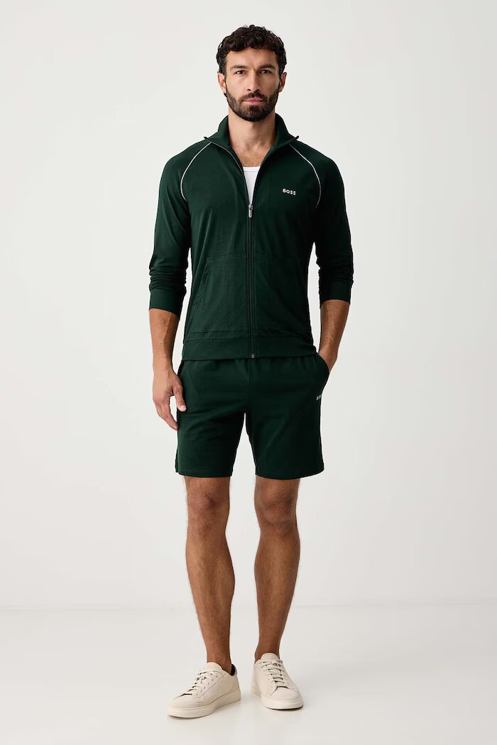 BOSS домашен къс панталон мъжки от памук с еластан Mix&Match Short CW зелен със стандартна талия 50515314