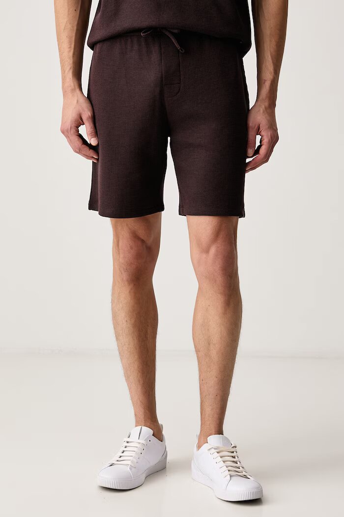 BOSS домашен къс панталон мъжки с памук Waffle Shorts кафяв 50535884