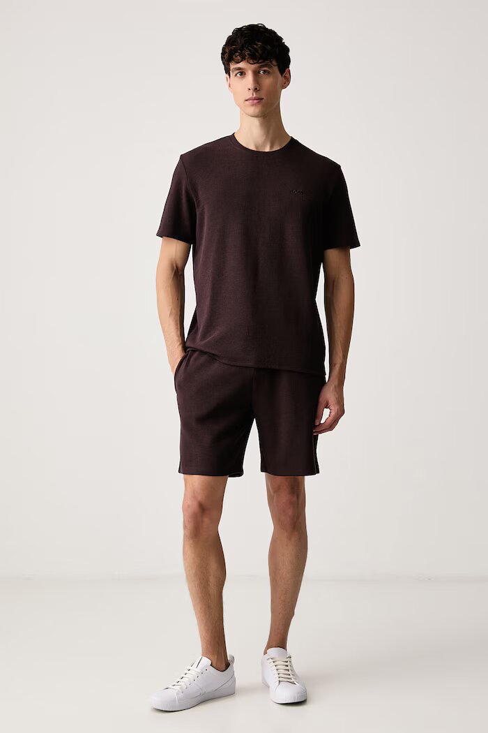 BOSS домашен къс панталон мъжки с памук Waffle Shorts кафяв 50535884