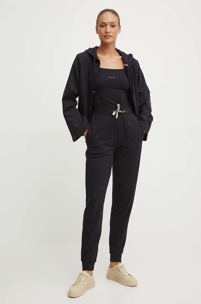BOSS домашен панталон дамски CP Stripe Pants Cuff черен с висока талия 50524759