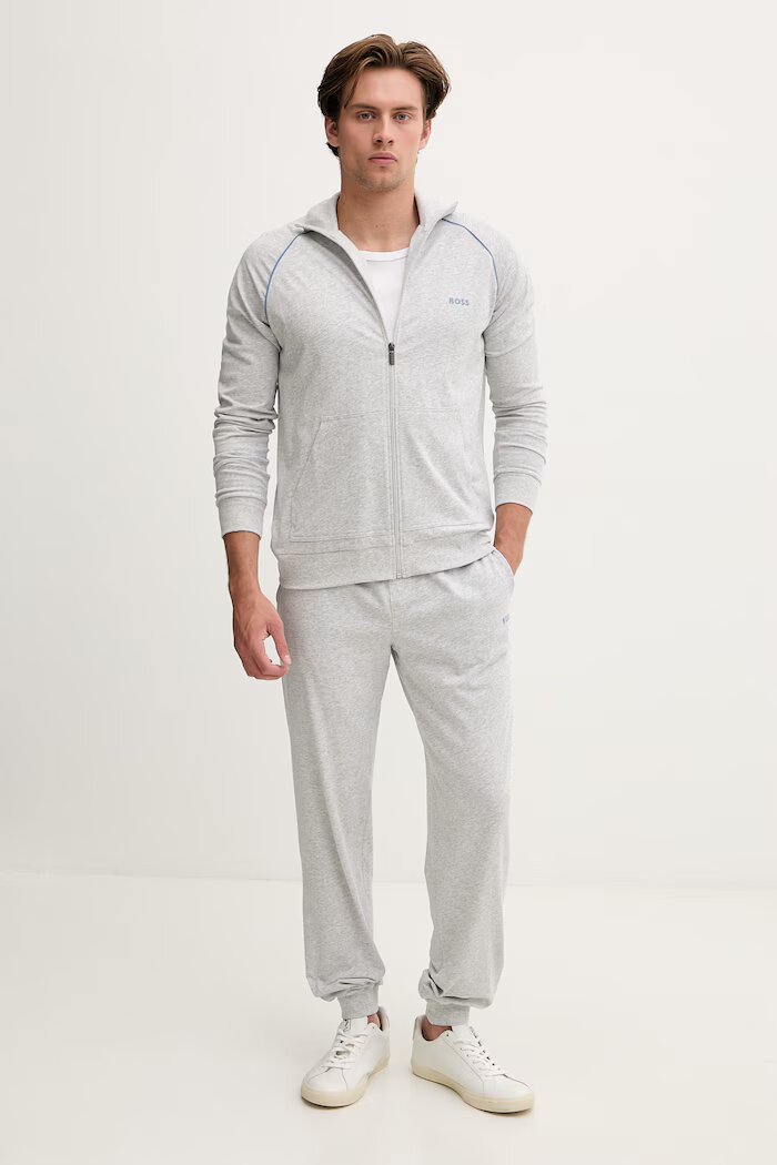 BOSS домашен панталон мъжки от памук с еластан Mix&Match Pants сив 50515305