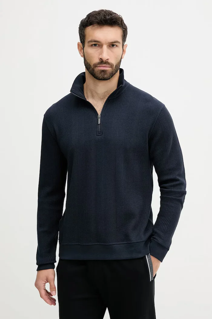BOSS домашен суичър мъжки с памук Structure 1/4 Zip тъмносин 50545597