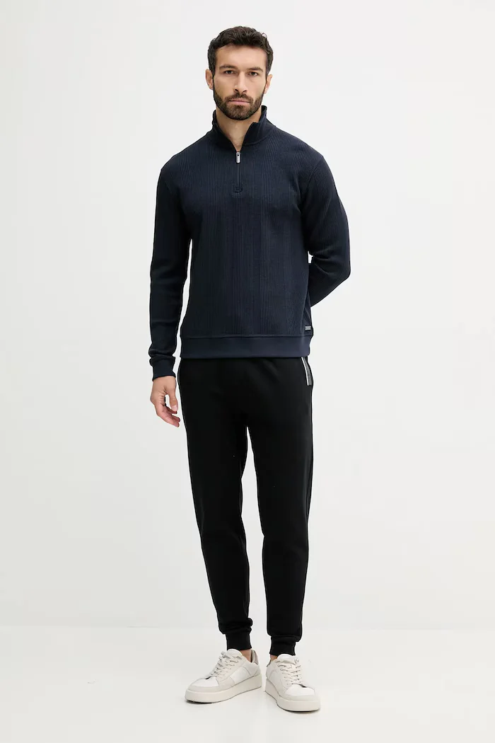 BOSS домашен суичър мъжки с памук Structure 1/4 Zip тъмносин 50545597