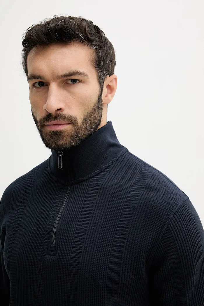 BOSS домашен суичър мъжки с памук Structure 1/4 Zip тъмносин 50545597