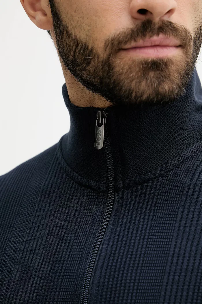 BOSS домашен суичър мъжки с памук Structure 1/4 Zip тъмносин 50545597