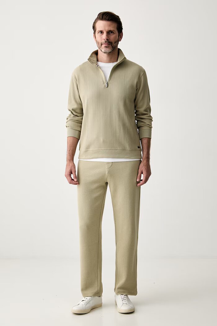 BOSS домашен суичър мъжки с памук Structure 1/4 Zip зелен 50545597