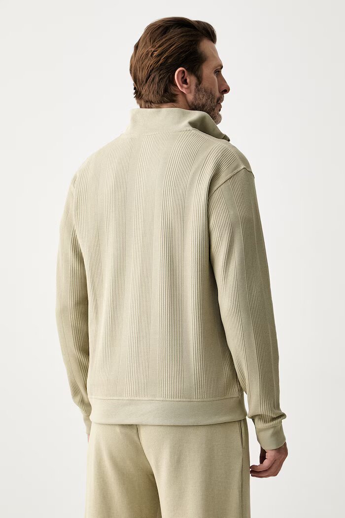 BOSS домашен суичър мъжки с памук Structure 1/4 Zip зелен 50545597
