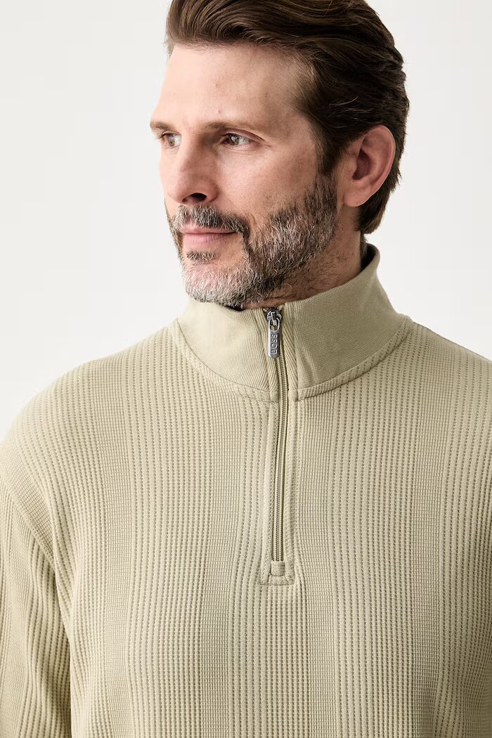 BOSS домашен суичър мъжки с памук Structure 1/4 Zip зелен 50545597